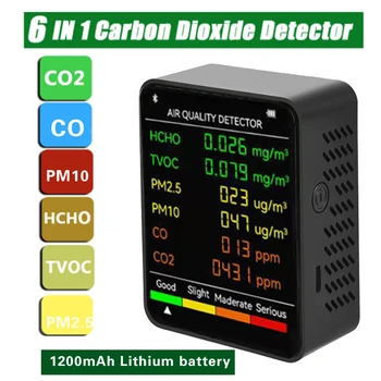 6 İn 1 Hava Kalitesi Monitör PM2. 5 PM10 HCHO TVOC CO CO2 Metre Sıcaklık nem test cihazı Karbon Dioksit Dedektörü