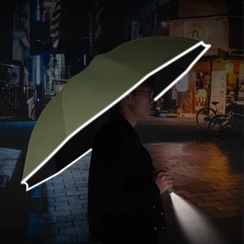 Tam Otomatik Şemsiye Katlanır Ters Yağmur ve Yağmur LED el feneri Yansıtıcı Şerit ile Şemsiye Güneş Koruyucu Güneşlik