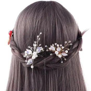 Vintage Zarif Çin Taklidi Saç Tarak İnci El Yapımı Gelin Firkete Parlak Kristal Çiçek Şekli Headdress