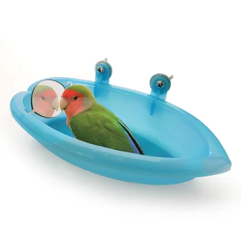 Kuş Su Banyosu Küvet evcil hayvan kafesi Asılı Kase Papağan Parakeet Kuş Banyosu + Ayna Kuş Banyosu