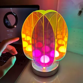 LED Akrilik Gece Lambası USB Güç Kaynağı Odası Dekorasyon Lambası Geometrik Renkli Ekleme Masa yatak odası için lamba Dekorasyon