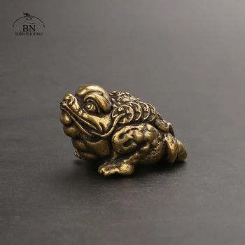 Bakır Kurbağa Süs Antika Katı Pirinç Hayvan Figürleri Minyatürleri Süslemeleri Çin Feng Shui El Sanatları Çay Hayvan Tütsü Tutucu