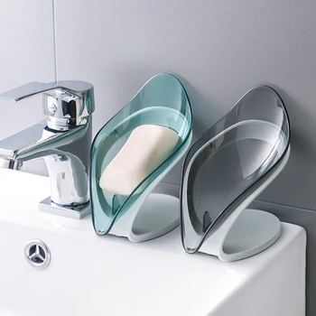 Banyo Sabunluk Yaprak Şekli Sabun Kutusu Drenaj Vantuz İle Çıkarılabilir Duş Sabunluk Sünger Depolama Plakası Tepsi Banyo Aracı