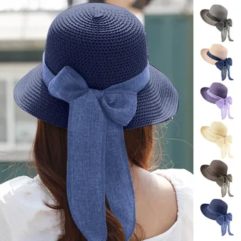 Yeni Bayanlar güneş şapkası Kadınlar İçin İlmek Şerit Hasır Şapka Nefes Güneş Koruma Yaz Şapka Geniş Ağız plaj şapkası Chapeau Femme