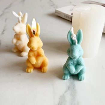 3D Sevimli Peluş Tavşan silikon kalıp paskalya tavşanı Mum Yapımı Formu Kek Dekorasyon Kokulu Sabun Alçı Epoksi Reçine Kalıp