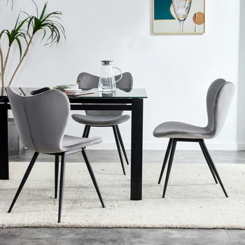 Yemek sandalyeleri 2'li set, Gri kadife Sandalye metal ayaklı modern mutfak sandalyesi