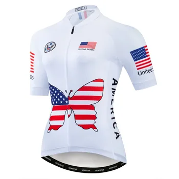 Bisiklet Jersey Kadın 2021 Pro Team ABD Yol bisikletçi giysisi MTB Bisiklet Giyim Kısa Kollu Maillot Ropa Ciclismo Motocross Beyaz
