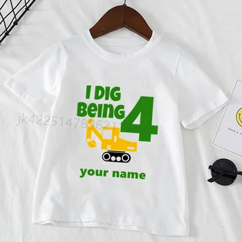 Inşaat Doğum Günü Gömlek Ekskavatör Doğum Günü Erkek Kız T Shirt Yaz Giyim Toddler Moda T-shirt Sevimli Çocuk
