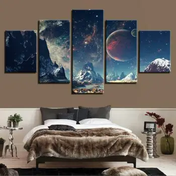 Yıldızlı Gezegenler Evren Dış Uzay Tuval Baskılar Boyama duvar sanat dekoru HD Baskı Resimleri Posteri Ev Dekor 5 Adet