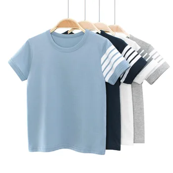 Çocuk Giyim Erkek Kısa kollu tişört Bebek Giysileri 2023 Yaz Çocuk Giyim Basit Şerit Pamuklu Rahat İnce Üstleri Yumuşak