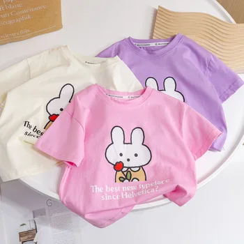 IENENS Yaz O-Boyun T-Shirt Bebek Kısa Kollu Tees Sevimli Tavşan Üstleri Çocuklar Kız Giysileri Pamuk Rahat T Shirt 0-6 yıl