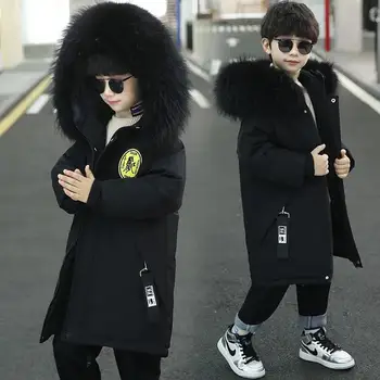 Kış Erkek Kalınlaşmak Uzun Ceketler çocuklar İçin 4-16Y Sıcak Tutmak Rahat Hoodies Çocuk Mont Uzun Kollu Çocuk Rüzgarlık Giyim