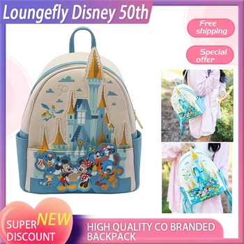 Orijinal Loungefly Disney 50th Yıldönümü Kawaii Sırt Çantaları Mini Kale Mickey Arkadaşlar Sırt Çantası Deri kadın Okul Çantaları Hediye