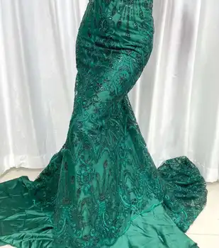 Toptan Afrika dantel kumaş 2023 yüksek kaliteli Fransız örgü dantel kumaş 3D yeşil pullu Nijeryalı dantel kumaş düğün elbisesi