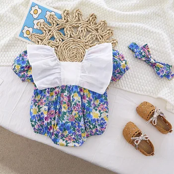 Bebek Bebek Kız Çiçek Tek parça Romper Sarma Giysi Tulum Göndermek için Saç Kemer Yaz giyim setleri Kız Kıyafet