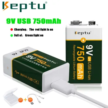 KEPTU 9V USB Pil 750mAh 6F22 9v Li-ion Şarj Edilebilir Piller Metal Dedektörü Multimetre Mikrofon Uzaktan Kumanda