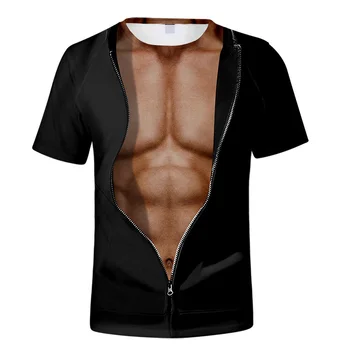 Yaz Hip Hop Parodi erkek 3D baskılı tişört Vücut Geliştirme Simülasyon Kas Dövme Kısa Kollu O Boyun Büyük Boy Trend Üst