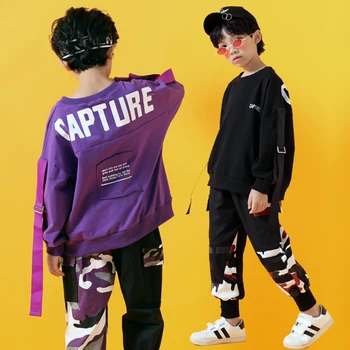 2 Adet Çocuk Boys bol tişört + Jogger spor pantolonları Takım Elbise Çocuk Hip Hop Tarzı Giyim Streetwear Dans Sınıfı Eğitim Kıyafetleri