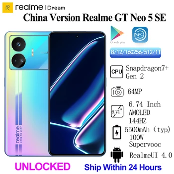 Orijinal Unlocked Realme için GT Neo 5 SE Snapdragon7 + Gen2 64mp 6.74 İnç AMOLED 144Hz100W Hızlı Şarj 5500mAh NFC