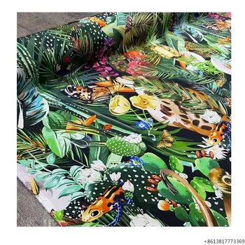 Yeni Gösteri tarzı tropikal yağmur ormanları baskılı ipek krep de şin kumaş yaz elbisesi gömlek ipek kumaş 50 cm x 140 cm