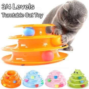 3/4 Seviyeleri Pet Kedi Oyuncak Eğitim Eğlence Plaka Yavru Kulesi Parçaları Disk Kedi İstihbarat Üçlü Disk Tumbler Topu İnteraktif