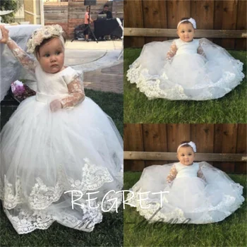 Bebek Kız Vaftiz Önlükler Yenidoğan Vaftiz Dantel Prenses Bebek Uzun Firar Elbise 1 Yıl Doğum Günü Partisi Giyim