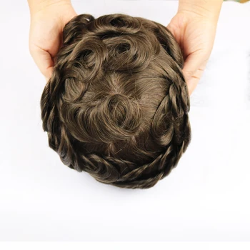 İnsan Saçı Erkek Peruk Peruk Mono Dantel Şeffaf Poli Etrafında saç parçası Erkekler İçin Sistemleri