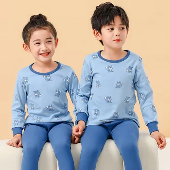 2023 Sonbahar Yürümeye Başlayan Çocuklar termal iç çamaşır Pijama Karikatür Pamuk Kış Salonu Erkek Kız Rahat Pijama Çocuk Sıcak Pijama