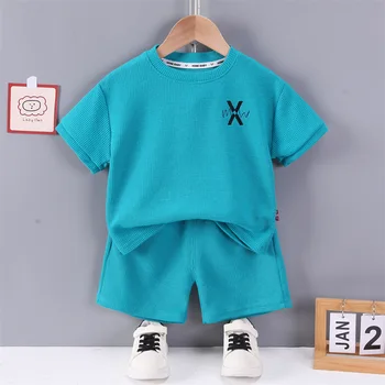 Yaz Çocuk Erkek Kız Elbise Çocuklar Düz Renk T-shirt Ve Şort 2 adet / takım Unisex Yürümeye Başlayan Eşofman Bebek Rahat Kıyafetler