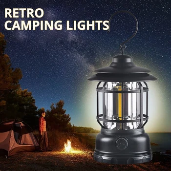 Açık kamp taşınabilir Retro çadır feneri aydınlatma dekorasyon su geçirmez balıkçılık yürüyüş bahçe yolu çim lambası BARBEKÜ ışık