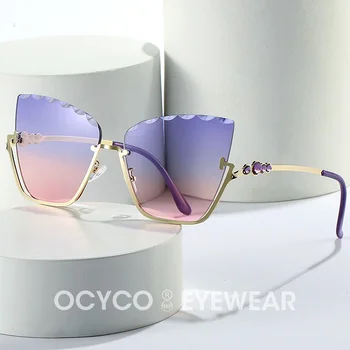 Yarı Çerçevesiz Kedi Gözü Güneş Gözlüğü Kadın 2023 Moda Cateye güneş gözlüğü Bayanlar İçin Moda Metal Yarım Çerçeve Sunglass