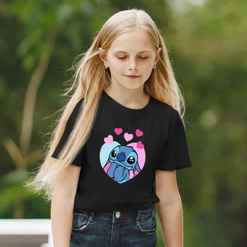 Disney Dropship Çocuk T-Shirt Kawaii Dikiş Grafik Moda Açık Kore Tarzı Baskı Harajuku Siyah Beyaz T Shirt O-Boyun