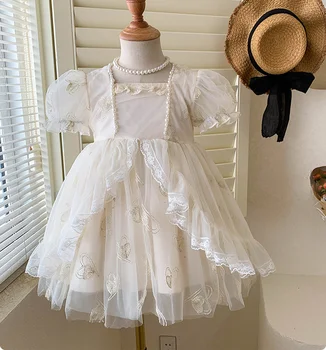 Perakende Yeni Bebek Kız Peri Dantel Tül Elbise, prenses Çocuklar Tatlı Çiçek Elbise Tatil 2-7 T