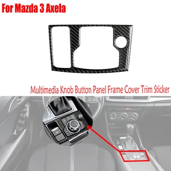 Mazda 3 Axela 2017 2018 için Karbon Fiber Araba Aksesuarları İç Parçaları Multimedya Düğmesi Düğmesi Paneli krom çerçeve Trim Sticker