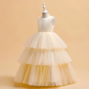 Töreni Zarif Parti Elbiseler Genç Kız Tül Beyaz Nedime Kek uzun elbise Çocuklar Doğum Günü Düğün Balo elbisesi Kostüm