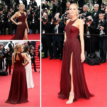 Burgund Kırmızı Halı Abiye Zarif Uzun Balo Parti Elbise Örgün Ünlü Inspired Olay Elbisesi