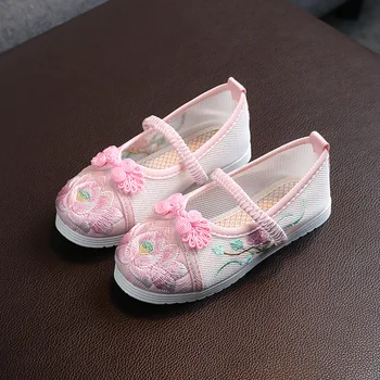 El yapımı İşlemeli Ayakkabı Çocuklar için Hafif Alt Çin Tarzı Çocuklar Performans Bez Ayakkabı Kızlar Prenses Daireler Hanfu Ayakkabı