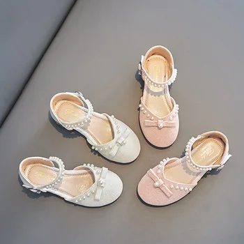 Kızların Prenses Sandalet 2023 Yaz Yeni çocuk deri ayakkabı Yüksek Topuk Prenses Ayakkabı Yumuşak Taban kaymaz Ayakkabı