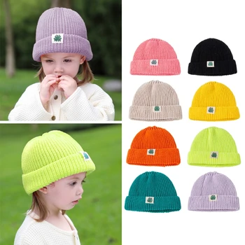 Sonbahar Kış Düz Renk Bebek Örme Şapka Çocuk Kız Erkek Kurbağa kıyafet etiketi Kasketleri Sıcak Yumuşak Rahat Hemming Şapka G99C