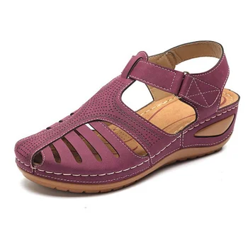 Kızlar Sandalet İçi Boş Yuvarlak burunlu ayakkabı Yumuşak Kama Yaz kadın ayakkabısı Rahat Plaj Bayanlar Kanca Döngü Ayakkabı