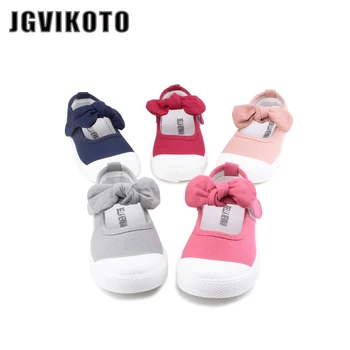 JGVIKOTO Bebek Kız Ayakkabı Tuval Rahat Çocuk Ayakkabı İle Papyon Yay-düğüm Tatlı Şeker Renk Kız Sneakers Çocuk ayakkabı 21-30