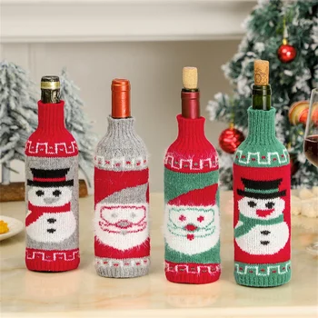Iki Noel Günü şarap şişe çantası Kapak Örgü Düğme şarap şişe kapağı tozluk Noel Dekorasyon Ev Yemeği Dekorasyon