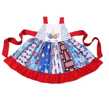Yeni Güncelleme RTS Toptan Çocuk Vatansever Tek Parça Giysiler Bebek 4th Temmuz Giyim Çocuk Kız Burgu Elbiseler