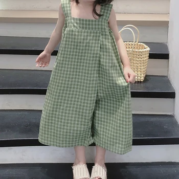 2023 Yeni yaz kıyafetleri Kore Tarzı Giysiler Çocuklar Tulum Bebek Kızlar İçin Genel Moda Rahat Ekose Gevşek Yürümeye Başlayan Pantolon BC407