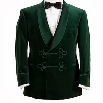 Koyu Yeşil Kadife Takım Elbise Ceket erkek Rahat Moda Stil Tasarım Stili Akşam Yemeği Ceket Balo Parti Ceket moda giyim 2023