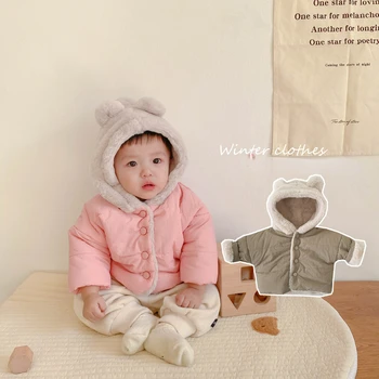 0-3 Yıl Bebek Sıcak Kalın Ceket Kore Tarzı Erkek Kız Toddler Sıcak Pamuk Kapüşonlu Ceket Üstleri Kış Hırka Mont Elbise