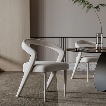 İtalyan minimalist aile yemek sandalyeleri Modern minimalist beyaz kadife kumaş yüksek arka masa yemek sandalyeleri