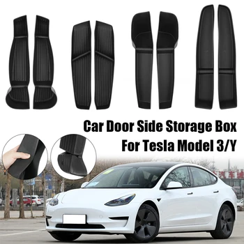 Tutucu Aksesuarları 4 adet / takım Araba Kapı Yan saklama kutusu Ön Arka Kapı Kolu Kol Dayama Tepsisi Organizatör Tesla Modeli 3 Model Y