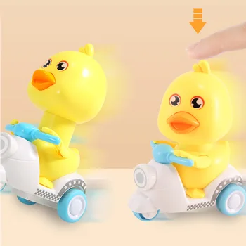 Karikatür Basın Küçük Sarı Ördek Motosiklet Geri Çekin Araba Küçük Sarı Ördek Araba Atalet Basıncı Sevimli Ördek Basın oyuncak ördek