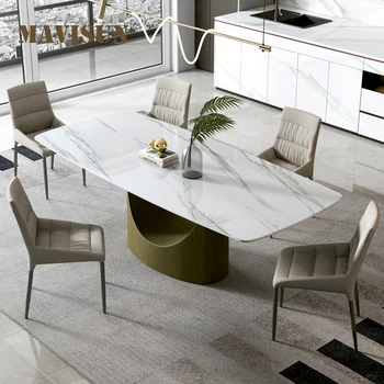 Modern Minimalist Dikdörtgen Yaratıcı yemek masası Ve Sandalye Kombinasyonu Klasik İtalyan Tasarım Büyük Mutfak Masası Villa İçin